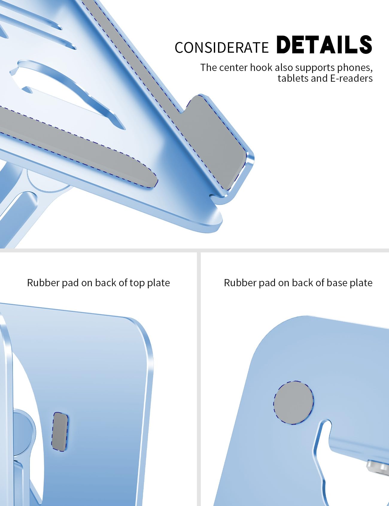 Soporte ajustable para computadora portátil, ergonómico, plegable y portátil, para disipador de calor, se adapta a portátiles de hasta 15.6 pulgadas (azul diamante)