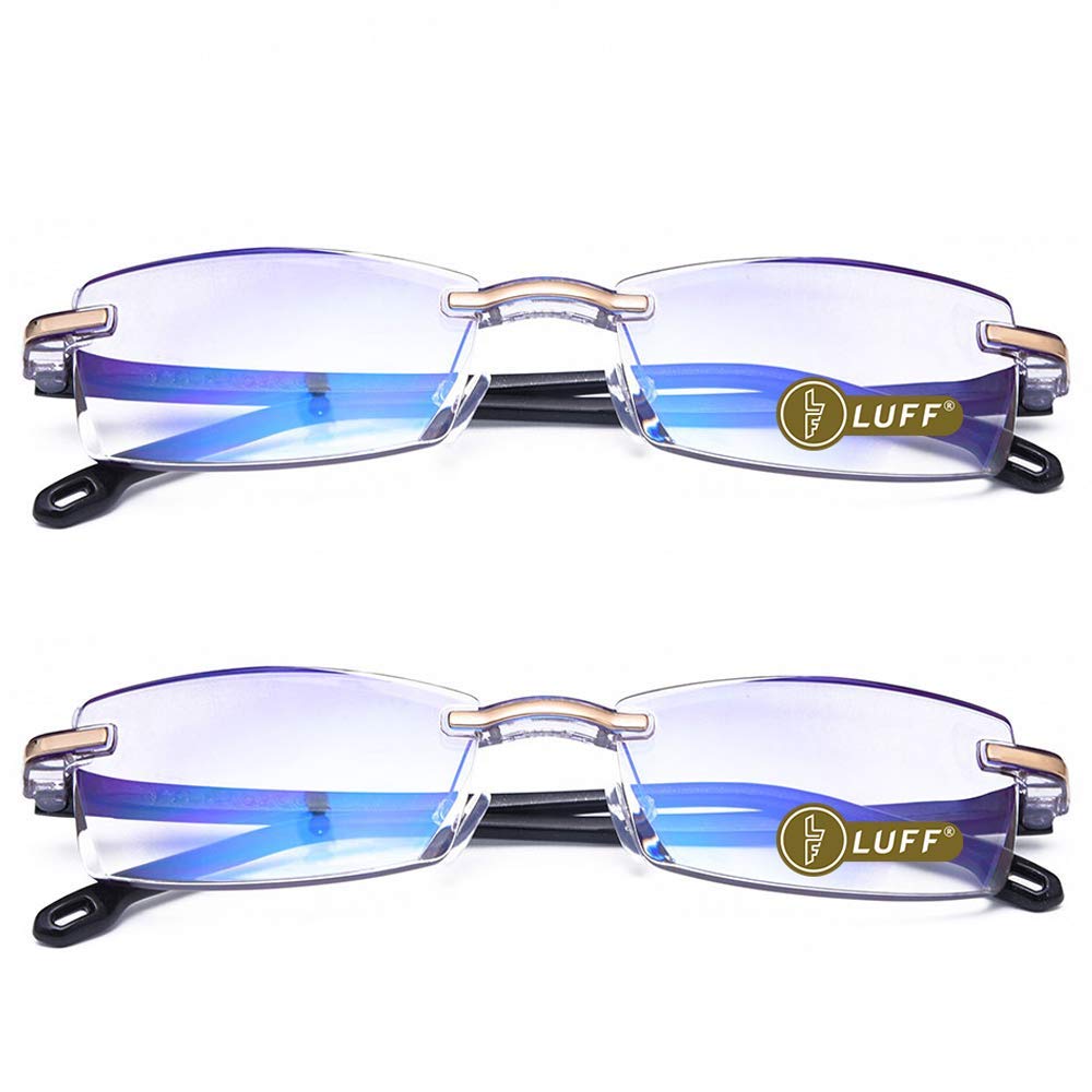 Luff Blue-2Pcs Reading Glasses Hd Anti-Blue Diamond Cut Edge Frameless Reading Glasses Black