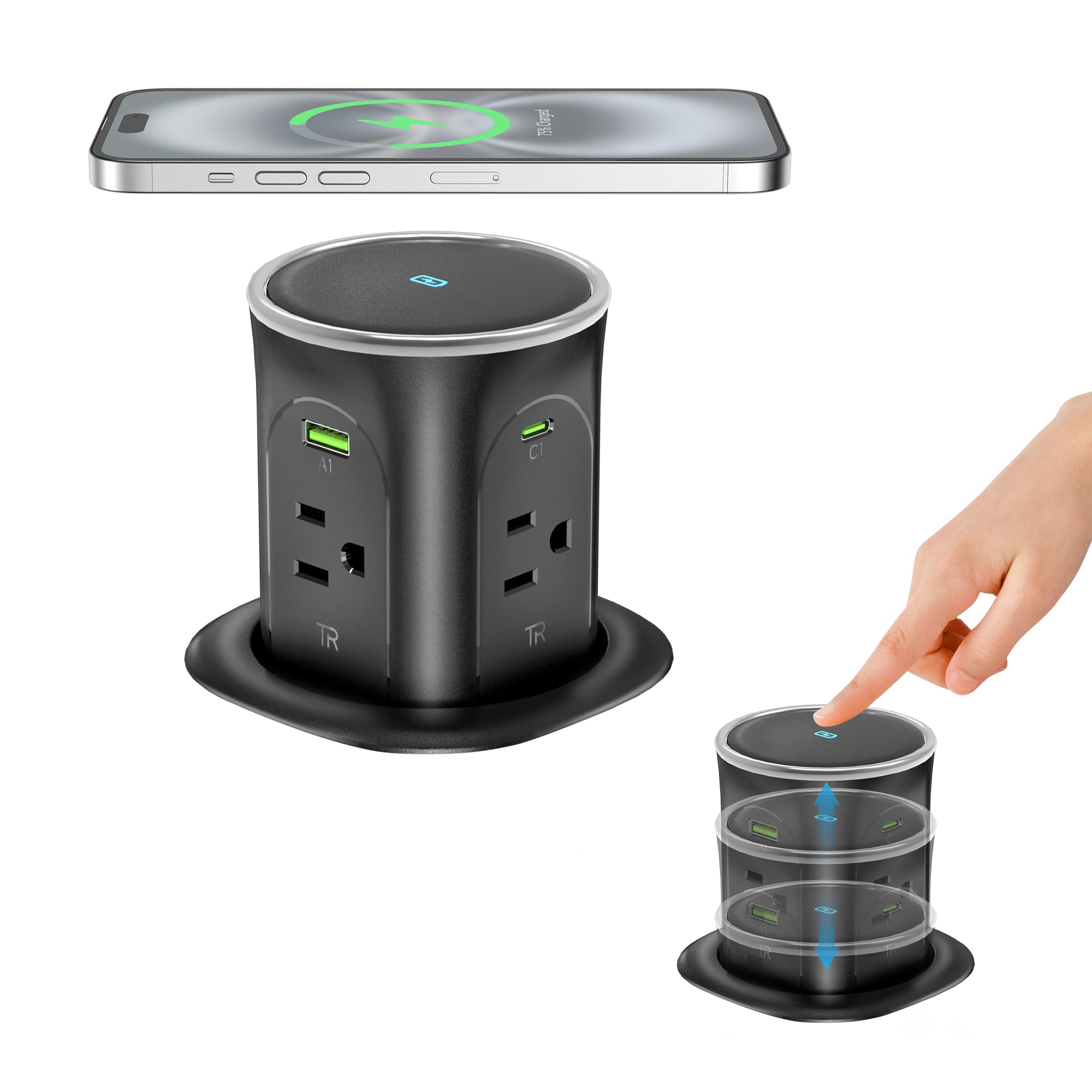 Motorized Pop Up Countertop Outlet with 45W USB C Charging Station | 4AC Outlets & 4 USB…