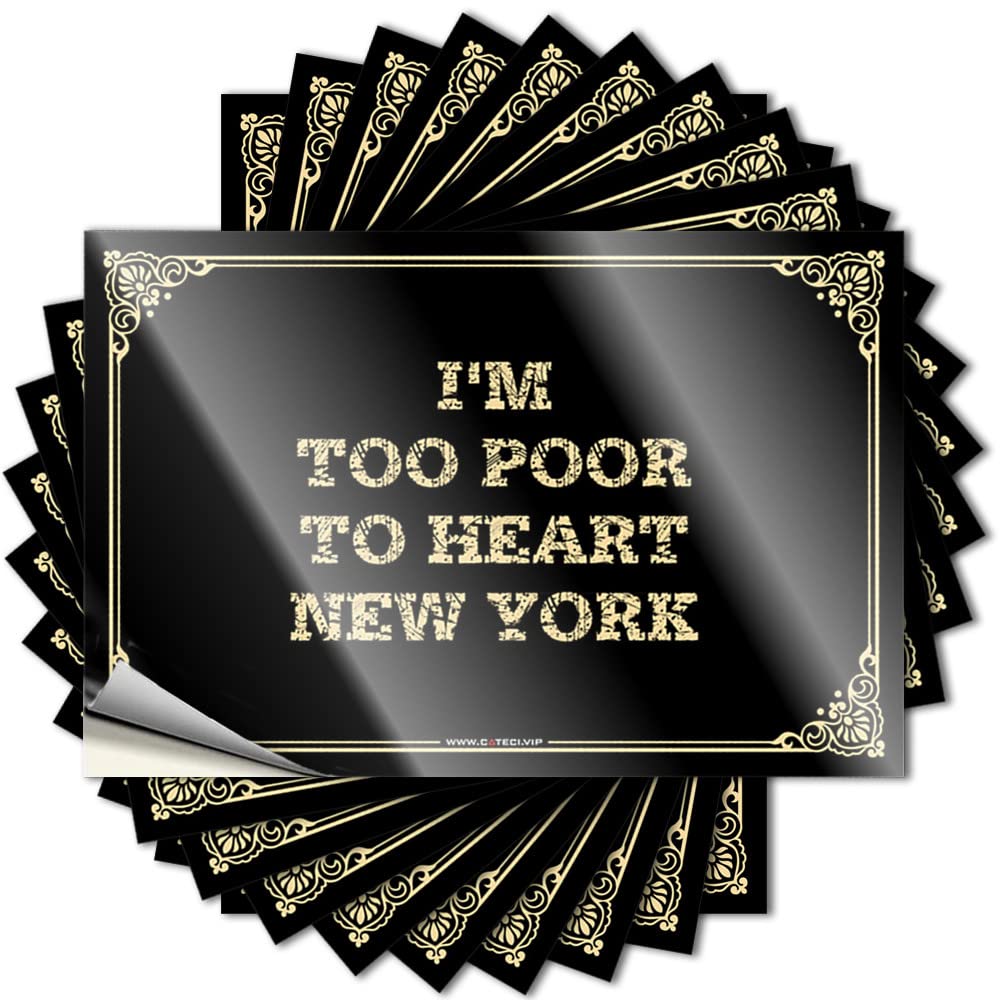 Dorm Room Stuff Garage Saying - I'm Too Poor to Heart New York Plush Durable Sticker Easy Apply for Silicone Decor(6X9CM)