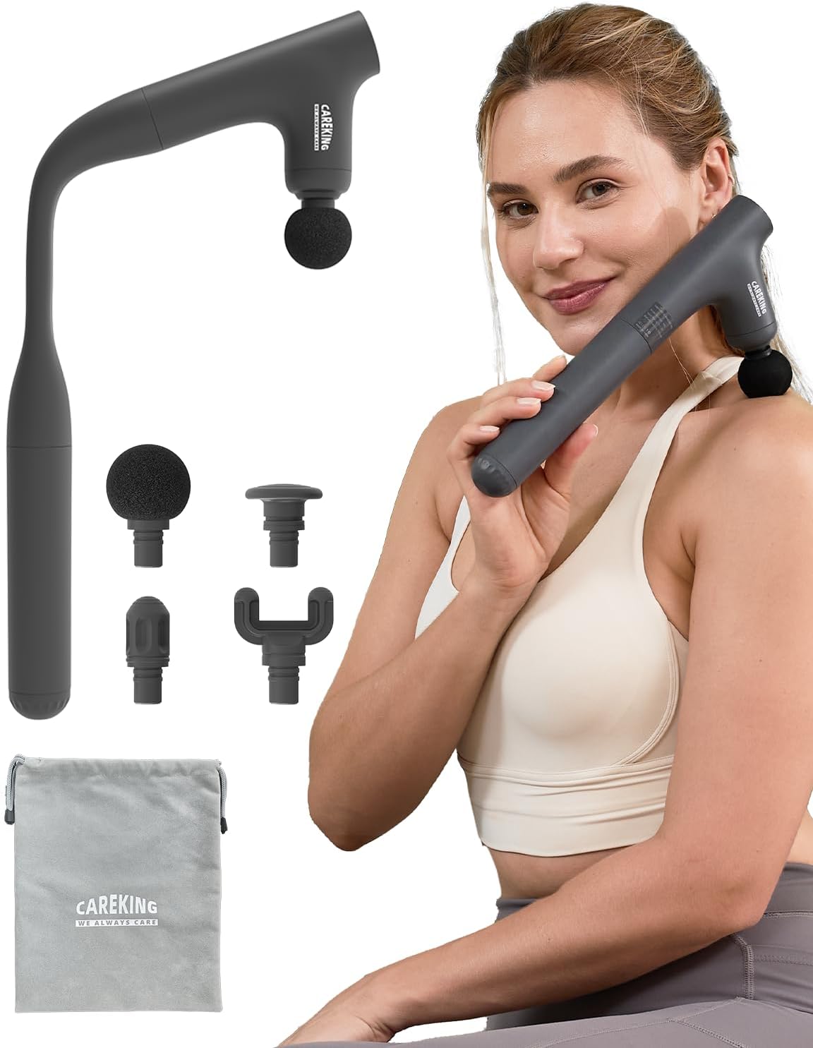 Convertible 3-in-1 Massage Gun Deep Tissue with Extended Handle, Back Pain Relief Percussion Muscle Massager for Neck Shoulder Men Women