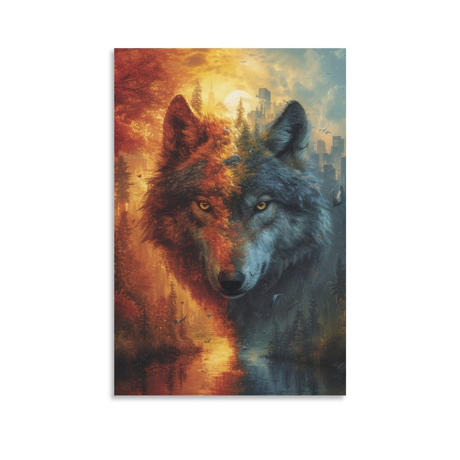 Lienzo de lobo de 50x75cm para transformar la pared de tu dormitorio principal 6
