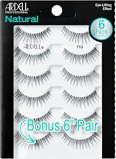 Ardell Natural 110 False Eyelashes Multipack, 6 Pairs Human Hair Lashes with Invisible Band for Everyday Eye-Lifting Look