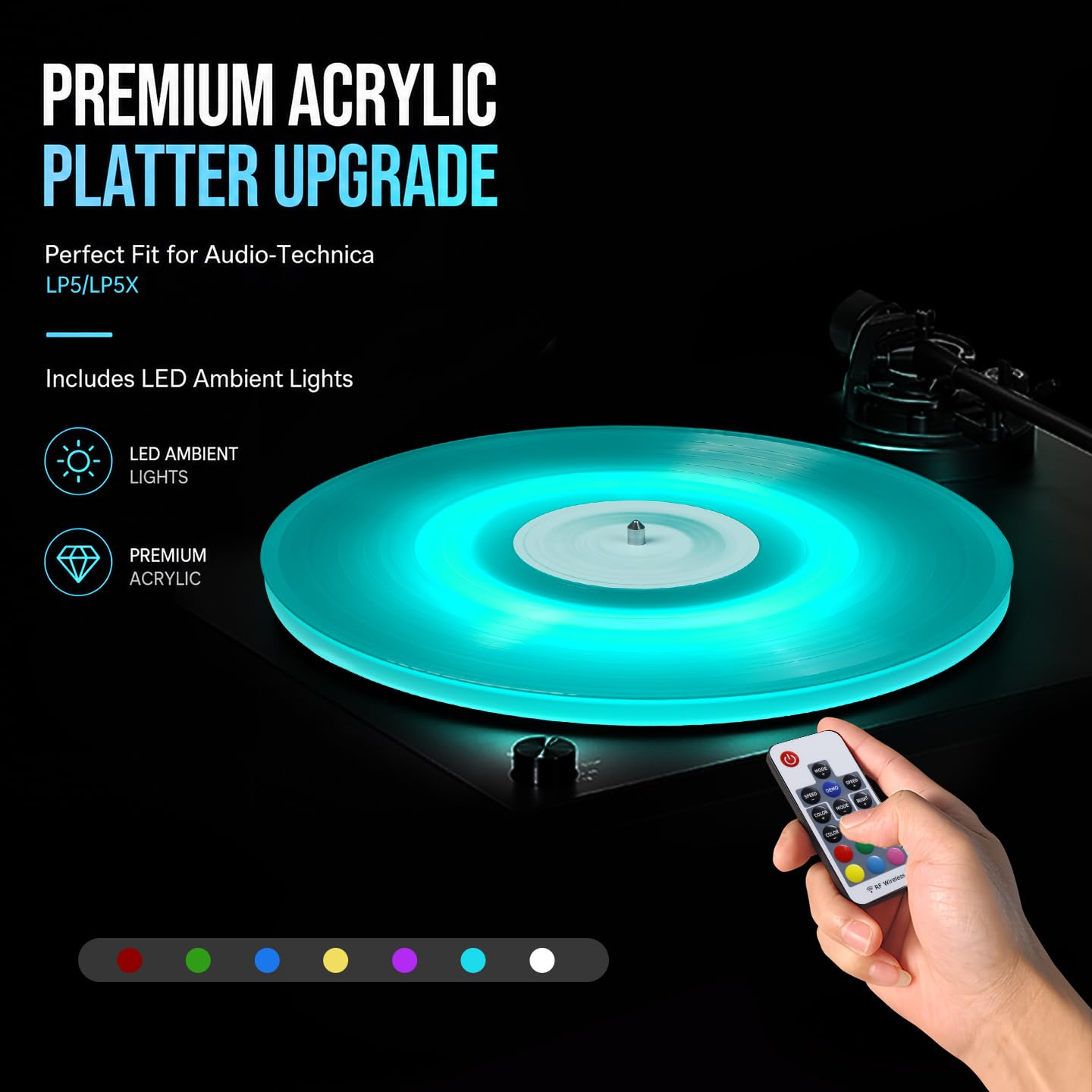 Plataforma acrílica LED RGB para Audio-Technica AT-LP5X, alfombrilla giratoria esmerilada de ajuste preciso con tira de luz multimodo, accesorios LP5X Mod