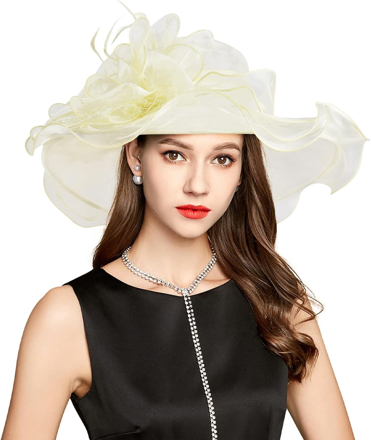 2026 Kentucky Derby Hat for Women Ladies, Organza Veil Feather Fascinator for Tea Party Church UV Protection Sun Hat