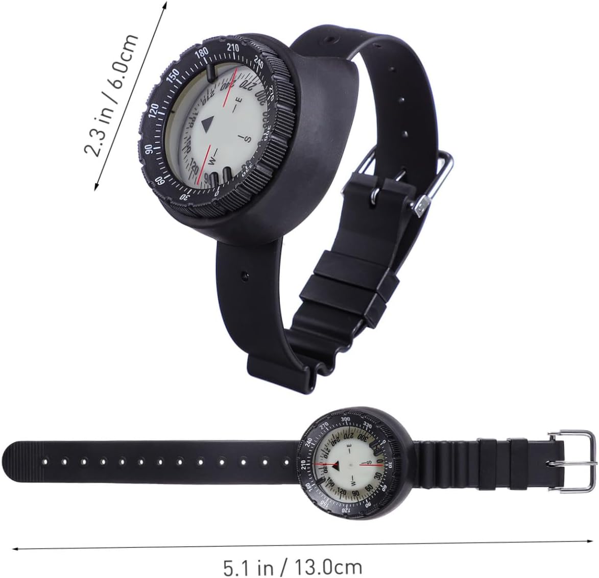 POPETPOP Waterproof Mini Watch Band Compass with Luminous Dial, Black Wrist Strap Outdoor Navigation Tool for Camping Hiking and Underwater Use