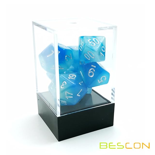 Foto 5 de 7 de Bescon Gemini, Juego de 7 Dados Poliédricos Brillantes, en Formas de Piedras Congeladas
