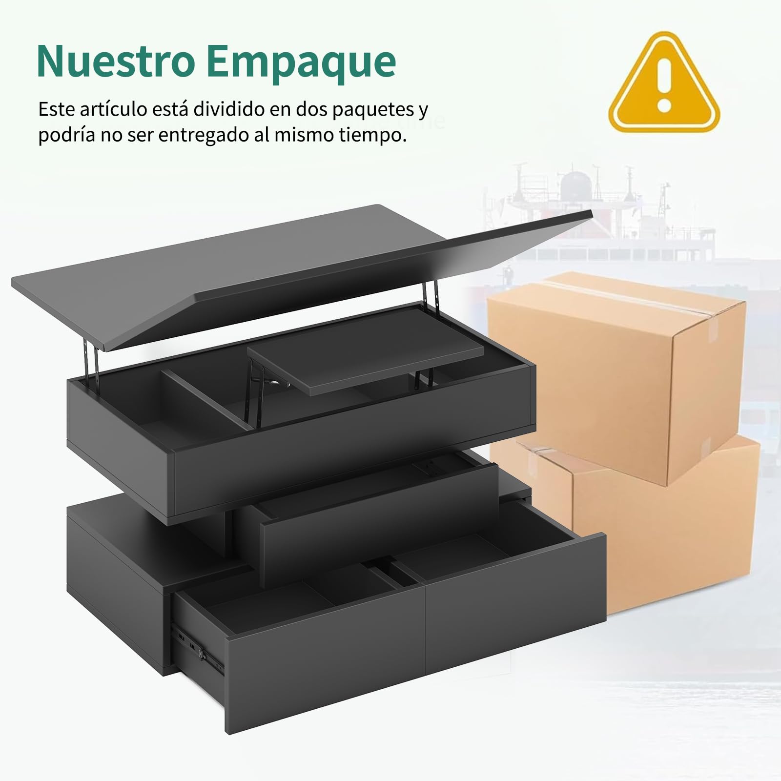 Mesa de Centro Elevable y Extensible, Mesa de Centro Salon con 3 Cajones y Espacio de Almacenamiento Oculto, Mesa de Café o Mesa de Comedor, Adecuada para Sala y Oficina, Negro
