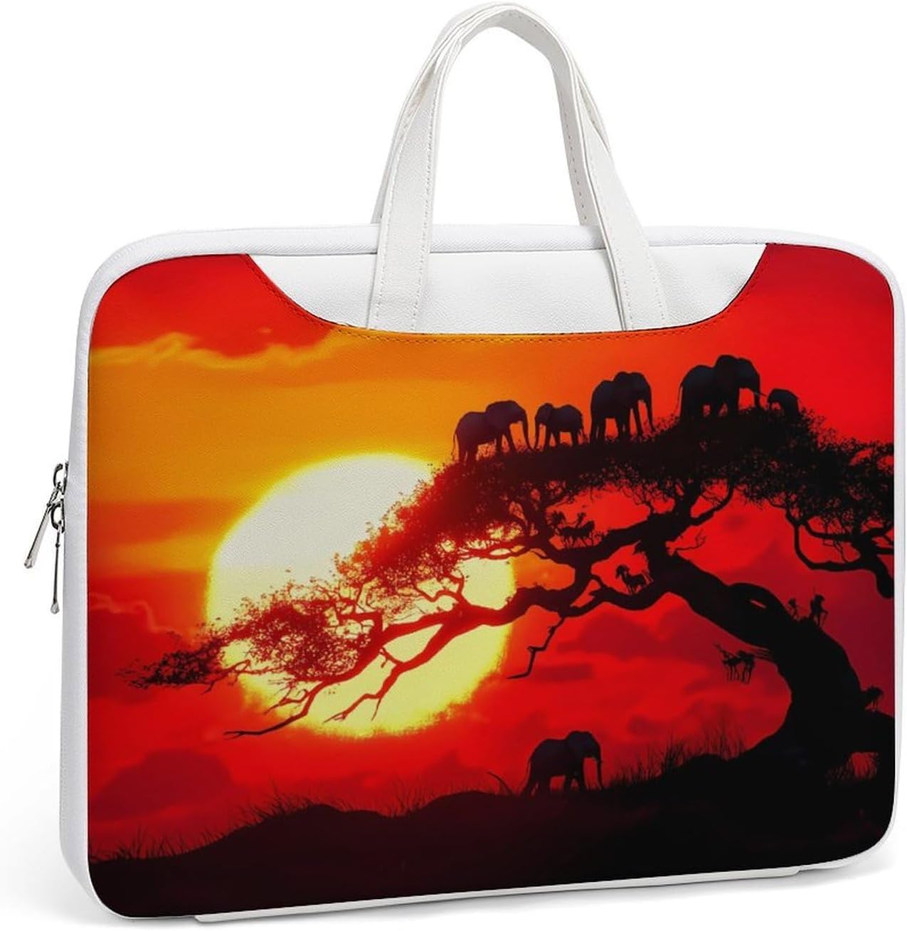 Funny Elephants Sunset Laptop Bag with Removable Shoulder Strap