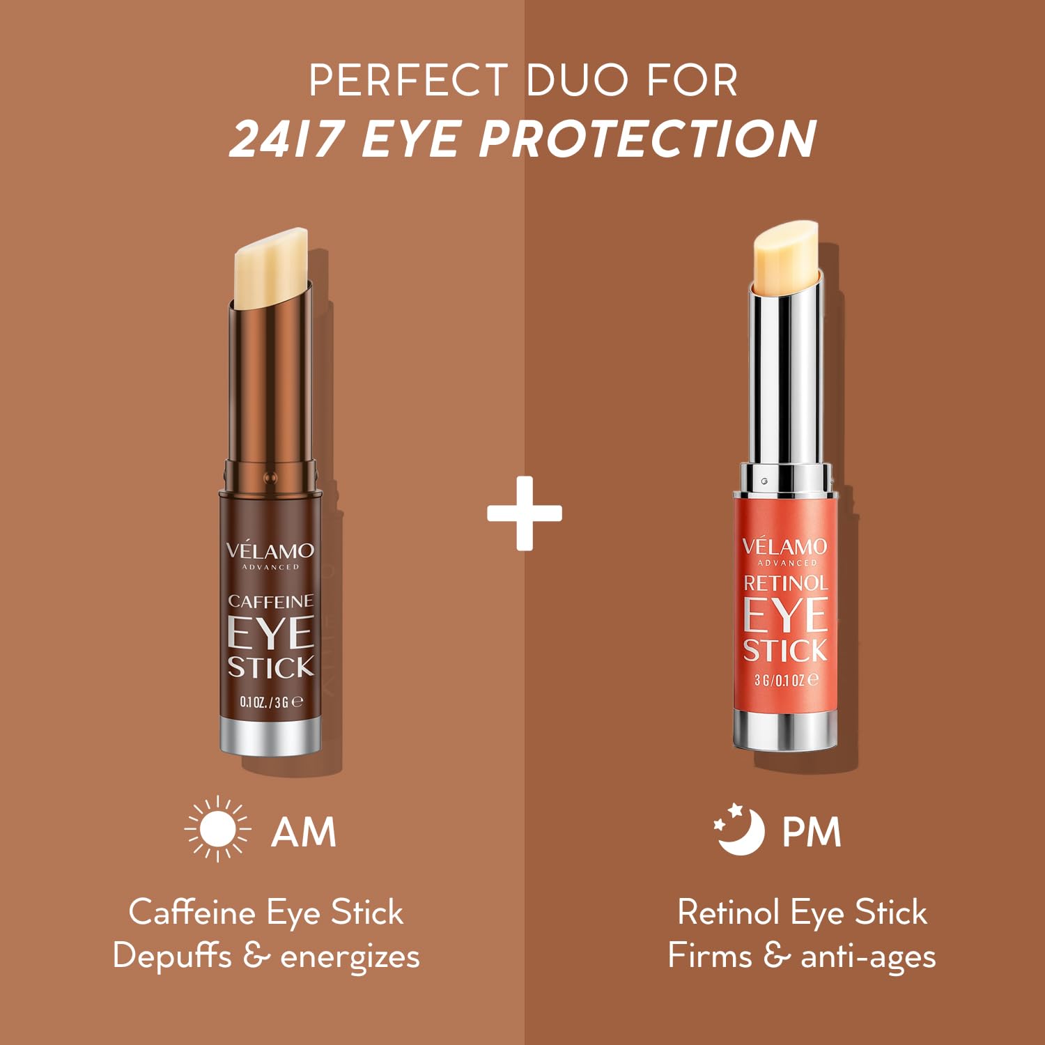 VELAMO ADVANCED Retinol Eye Stick: Renewing & Firming Under Eye Balm for Dark Circles, Puffiness, Fine Lines & Wrinkles - Travel Essentials, Portable & Perfect for On-the-go Use, 0.1 OZ/3g 2 Pcs