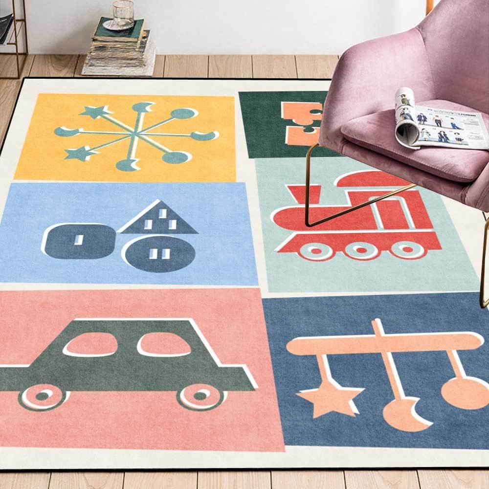 Tapis lavable de salon au tissage doux de haute densité et motif géométrique moderne