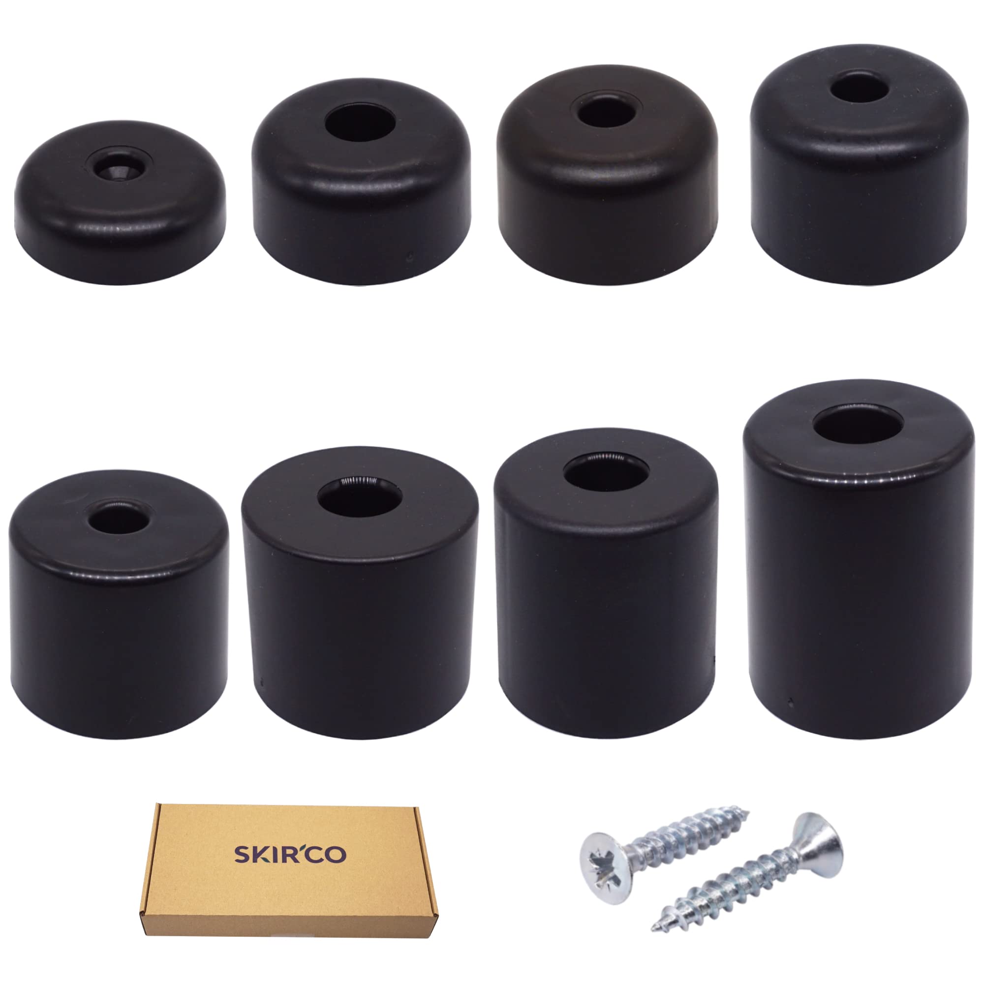SKIR'CO 8 pcs Black Plastic Furniture Legs, Height 28 mm, Round Furniture Feet, Diameter 50 mm, Screws Included - Image 2
