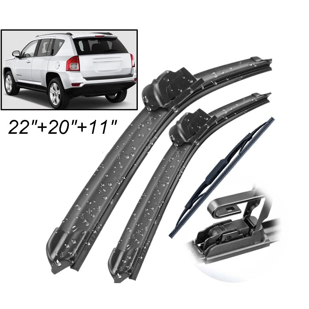 Zestaw wycieraczek przednich tylnych do Kompass MK49 2006-2016, gumowa wycieraczka do czyszczenia szyb 22 "20" 11"