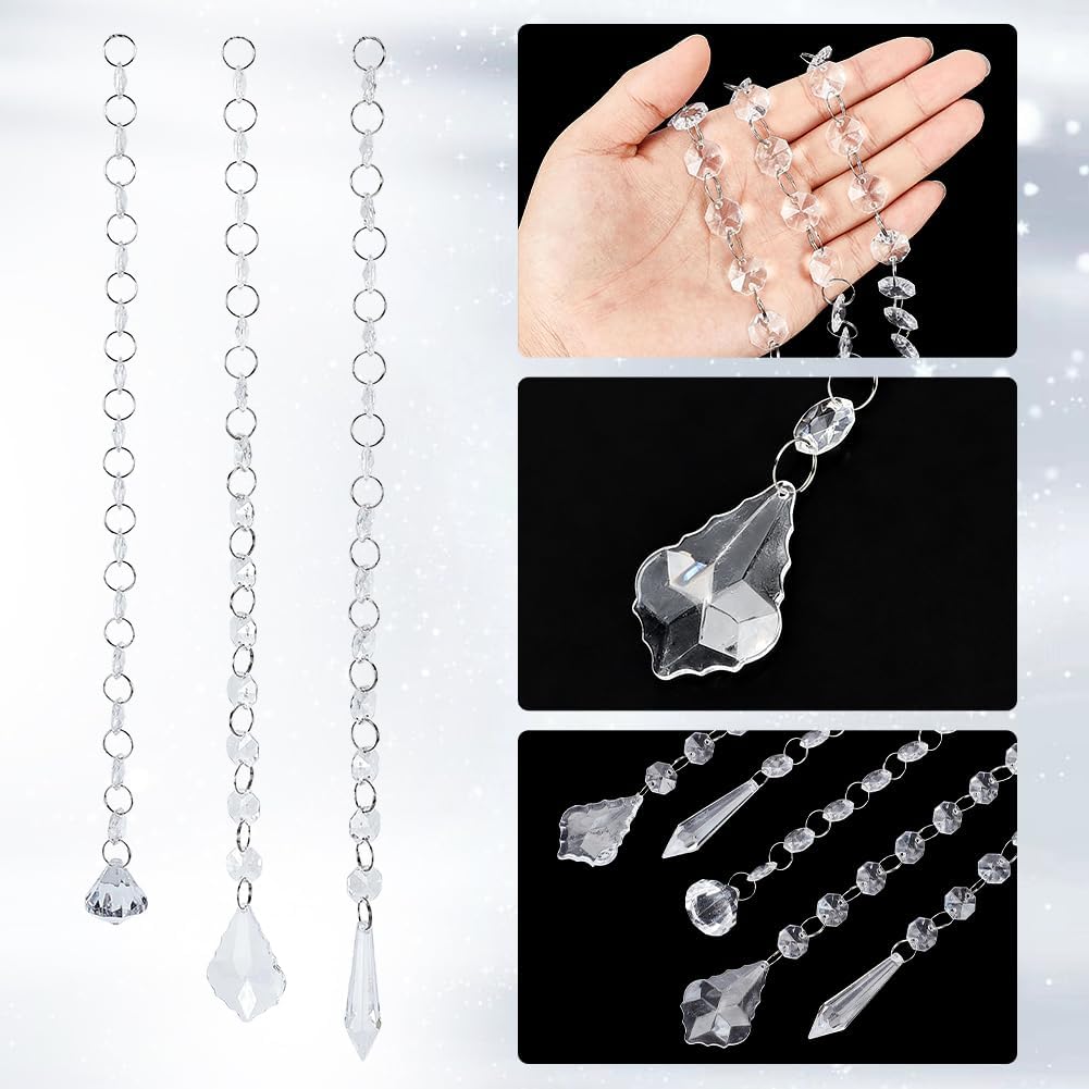 ORIGACH 30 Pcs 14 Inch Clear Acrylic Crystal Garland Strands Hanging Crystal Chandelier Beaded Chain String Curtain Wedding Icicle Drop Ornaments for Engagement Party Tree Centerpiece (3 Styles) image 3