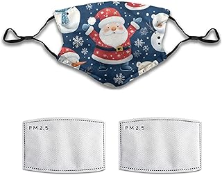 Santa Claus Snowman Face Mask Washable Reusable Adult Cloth Dust Mask 5-Layer Protection Activated Carbon Filter Adjustable Anti Dust Face Masks with 2 Filter for Women Men, 1 Pcs