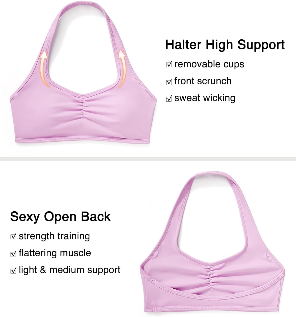 OMKAGI Halter Sports Bras for Women Open Back Workout Bras Padded Yoga Bra Gym Tops - Image 6