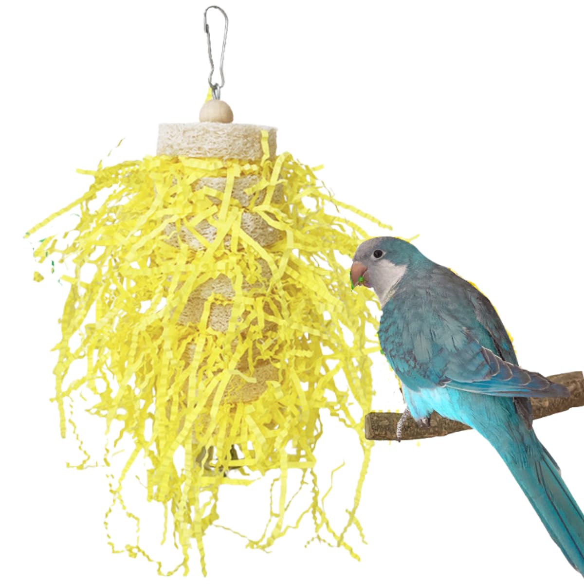 Bird Toys Parrots Parakeet Loofah Chewing and Shredding Toy – Foraging Hanging and Enrichment Cage Accessories for Lovebirds Cockatiels Conures African Greys Cockatoo (Yellow)