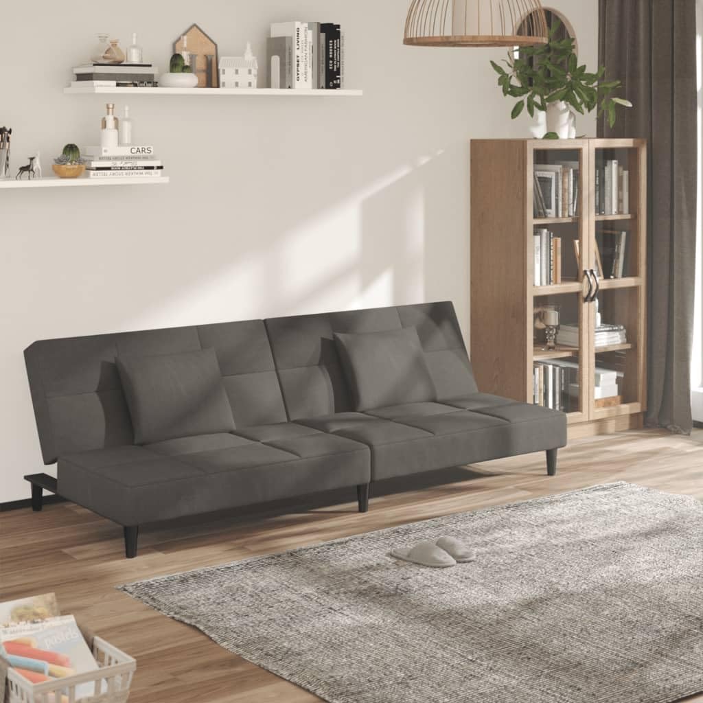 Sofa Bed Dark Grey Velvet (100% Polyester) Living Room Furniture