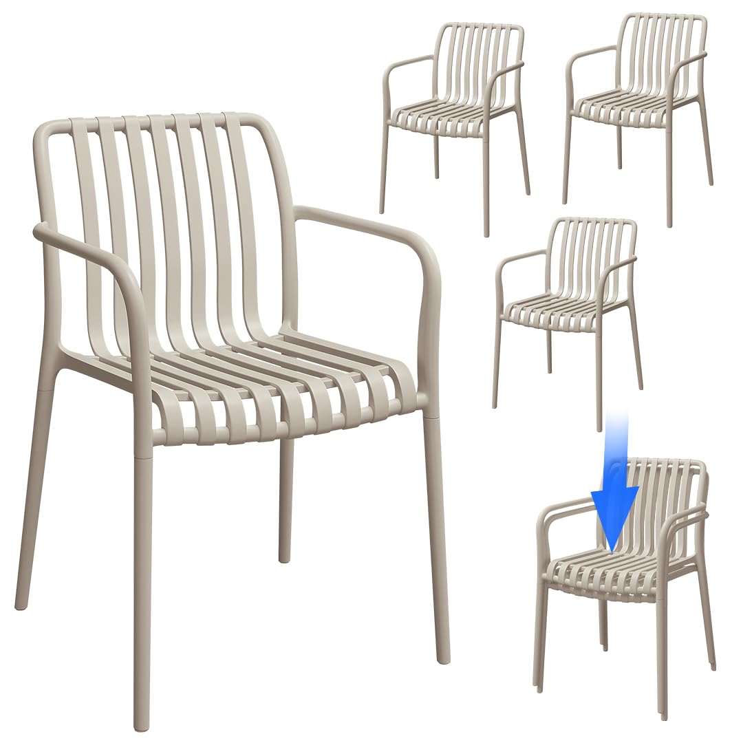 STEELSØN Pincoya Gartenstühle 4er Set – Outdoor Loungesessel Taupe – stapelbarer Balkonstuhl wetterfest & UV-beständig – Gartensessel aus Kunststoff bis 120 kg – Armlehnenstuhl Garten/Balkon/Terrasse