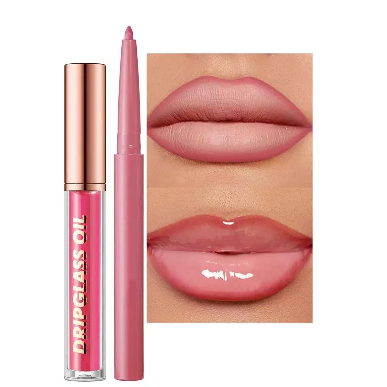 Pink Lip Liner Lip Gloss Set for Women,Pluming Lip Kit with Lip Oil Lip Liner Pencil,Waterproof Long Lasting Lipgloss Lip Pencil,Highly Pigmented Smudge proof lip liner Stain Lipliner (01# Light Pink)