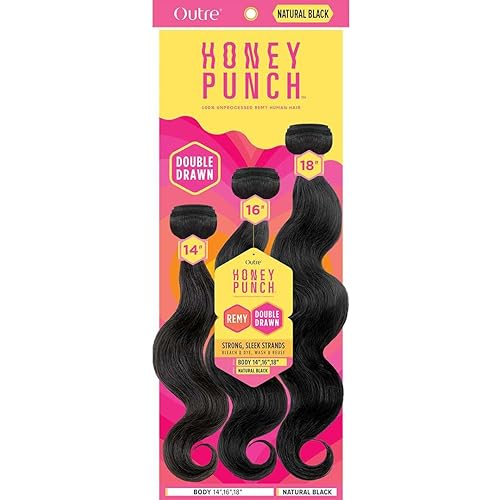 Outre Honey Punch 100% Unprocessed Remi Human Hair - Body 18" 20" 22" (NATURAL BLACK)