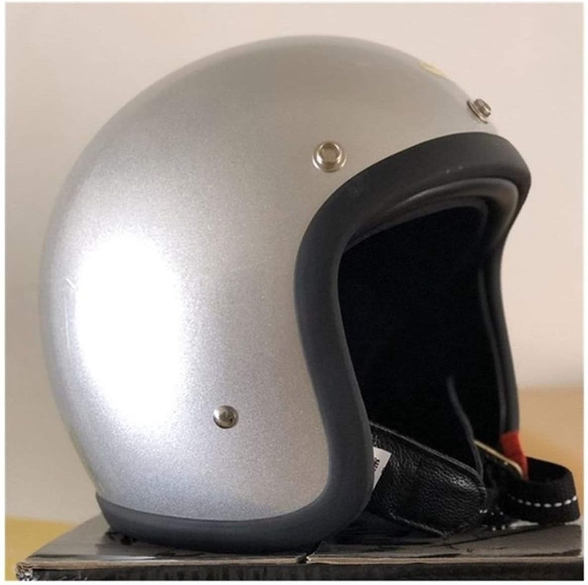 Casque de moto vintage coque fibre de verre léger argent XL