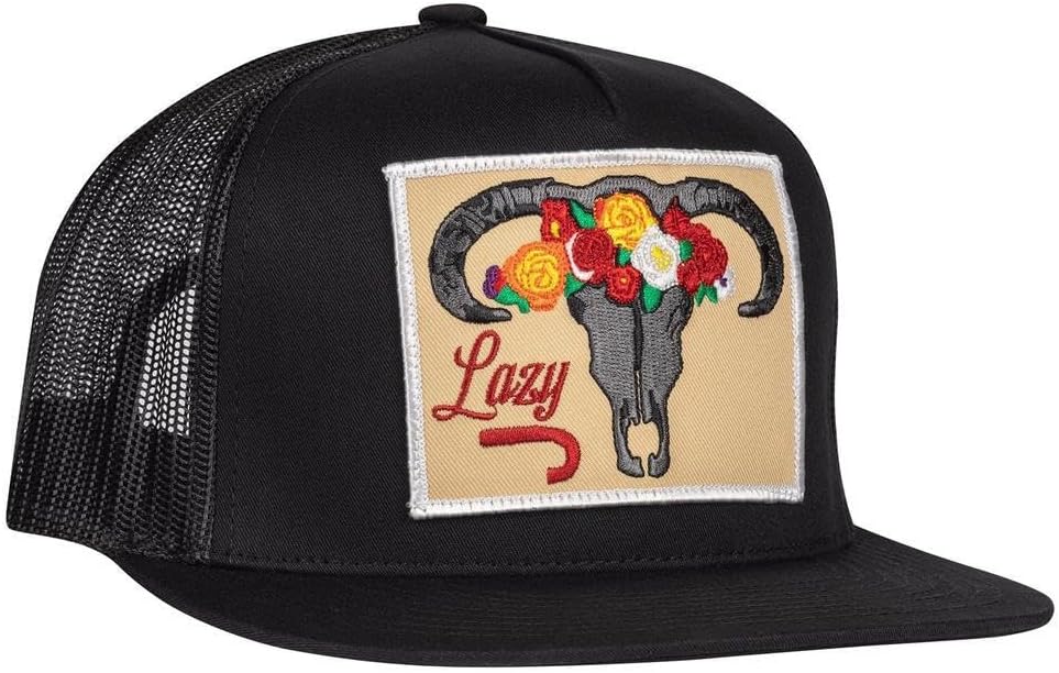 Lazy J Ranch Skull & Flowers Classic Five Panel Trucker Hat - Adjustable Unisex Country Hats, Vintage Trucker Hat