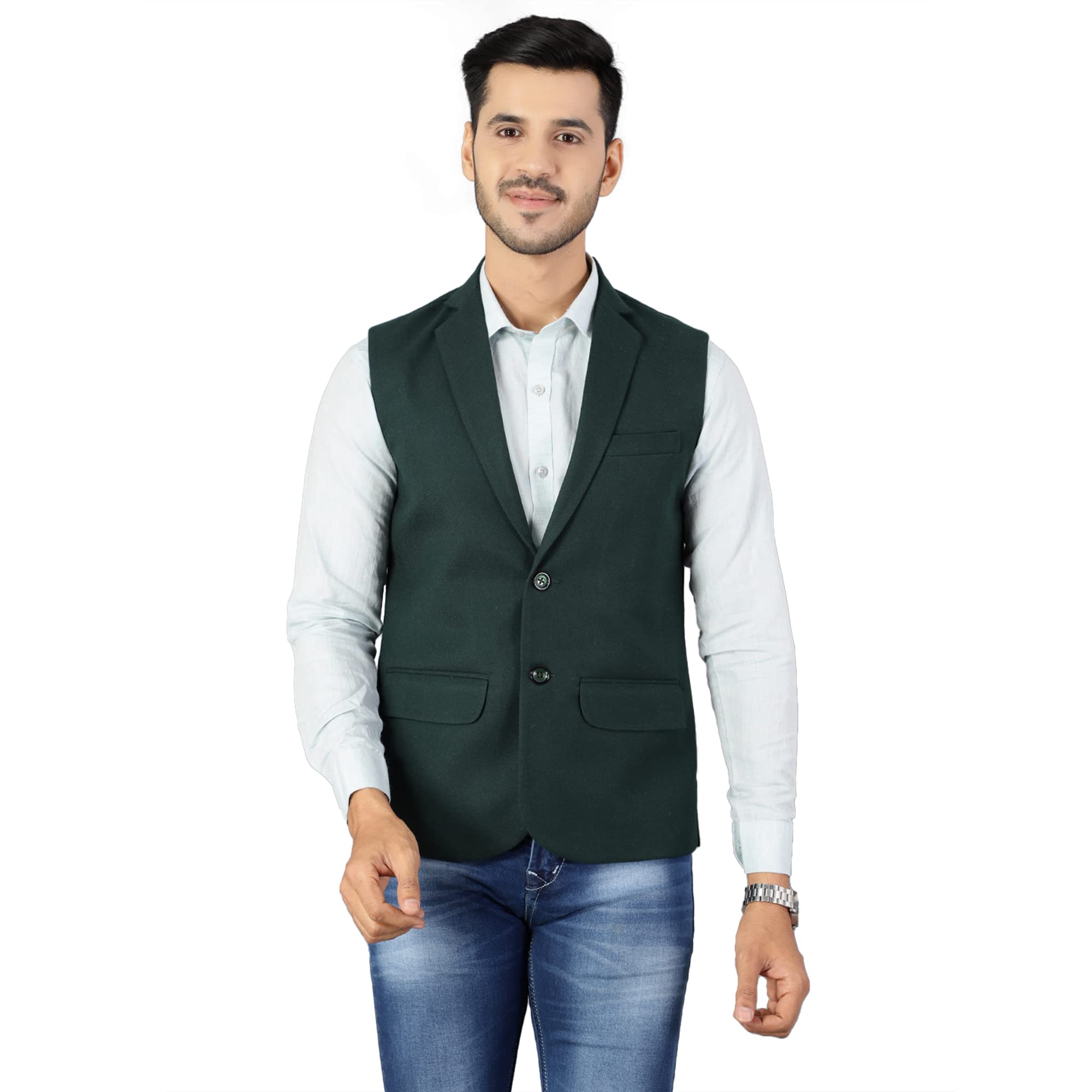 Wintage Men's Tweed Wool Green Modi Nehru Jacket: 46/2Xl