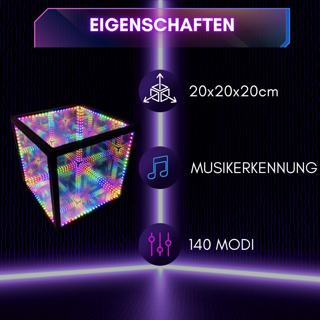 LED Würfel | Infinity RGB Cube - 20 x 20 x 20cm | LED-Lampe | Gaming DEKO | Gaming - Beleuchtung | Beleuchtung mit Musikerkennung