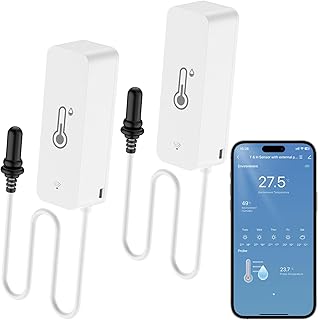 WLAN Thermometer Hygrometer Innen Außen, WiFi Temperatursensor mit Externem Sensor und Tuya/Smart Life App für Pool, Teich, Aquarium, Gewächshaus, Kühlschrank, Terrarium, 2 Pack
