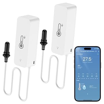 WLAN Thermometer Hygrometer Indoor Outdoor WiFi Temperature Sensor with External Sensor and Tuya/Smart Life App for Pool Pond Aquarium Greenhouse Fridge Terrarium Pack of 2