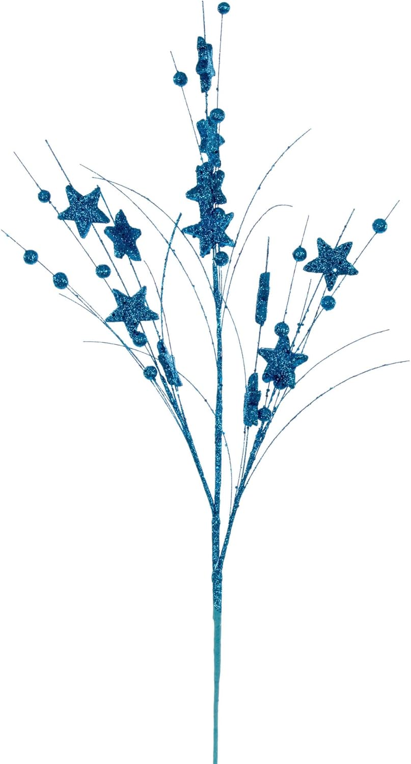 Vickerman 33" Midnight Blue Star and Ball Glitter Spray, 6 per Bag.