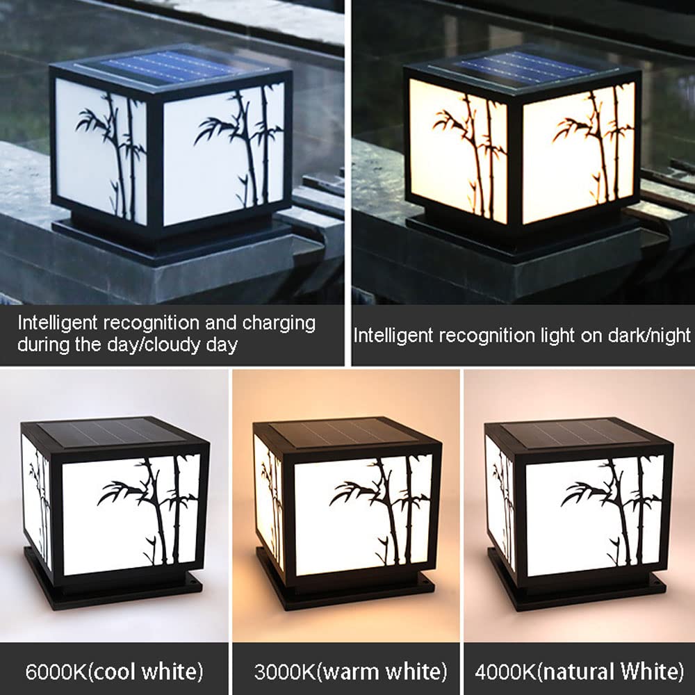 Solarne lampy słupkowe solarne zewnętrzne oświetlenie słupkowe IP65 kolumna latarnia, willa lampa ogrodowa bambusowa lampa słupkowa, czarna brama, ściana słupka, oświetlenie tarasu podwórka, słupek