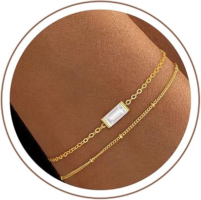 Birthstone Gold Bracelets for Women Girls Trendy - Dainty 18K Really Gold Filled Bracelet Layered Birthdstone Bracelets May Emerald Friendship Bracelets Jewelry Gifts for Mom Non Tarnish