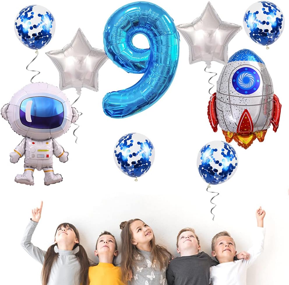 Liitata Outer Space Birthday Party Decorations Spaceman Themed Party Supplies Huge Size Astronaut Rocket Aluminum Balloon 32 Inch Blue Number 9 Foil Balloon for Kids Boy Birthday Party - Image 4