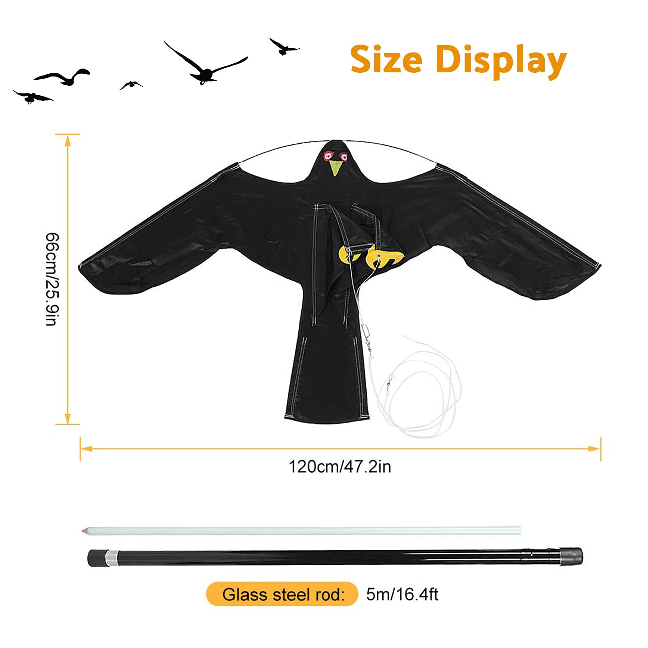 Extendable Bird Repeller Scarer, Hawk Bird Scarer Kite Bird Repellent Kite, with 120x66 Cm Physical, for Outdoor Garden Farm Yard Decoration