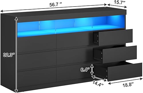 Miniatura 2 de BTHFST Cómoda para dormitorio, cómoda de 8 cajones con luz RGB, cómoda ancha de madera, cómoda doble sin asas con compartimento abierto, para sala