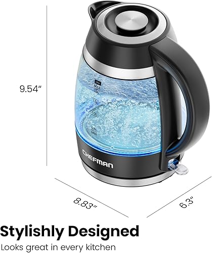Miniatura 10 de Chefman Hervidor eléctrico, 1.8 L 1500 W, caldera de agua caliente, tapa extraíble para una fácil limpieza, apagado automático, protección contra