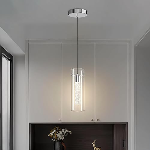 Miniatura 9 de Aipsun Luces colgantes para isla de cocina, paquete de 3 lámparas colgantes de cristal con burbujas de cristal, 3000 K, lámpara LED moderna para