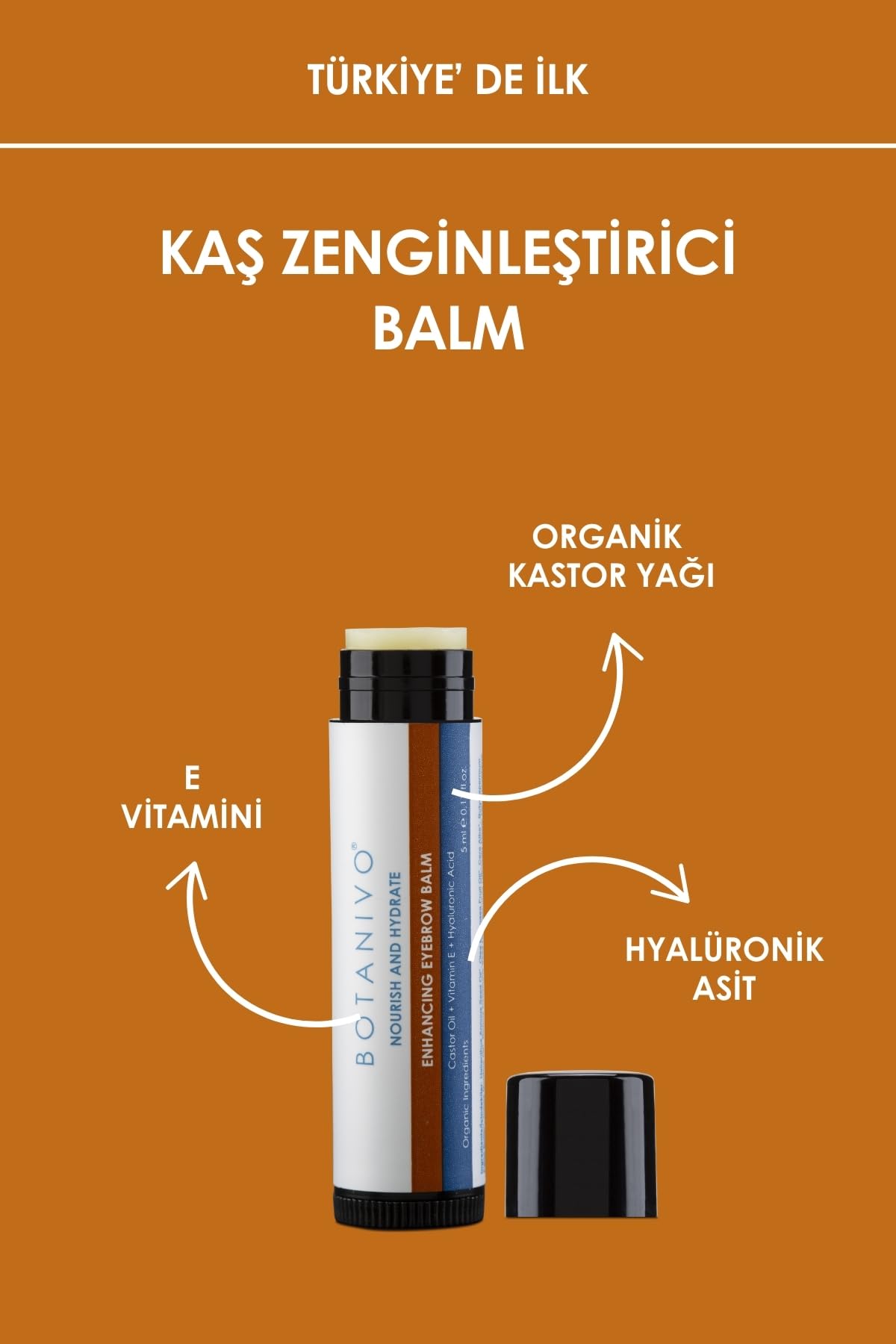 Botanivo Kaş Zenginleştirici & Besleyici Balm | Güçlü, Canlı, Dolgun Kaşlar | Organik İçerikli | 3x5 ml Stick