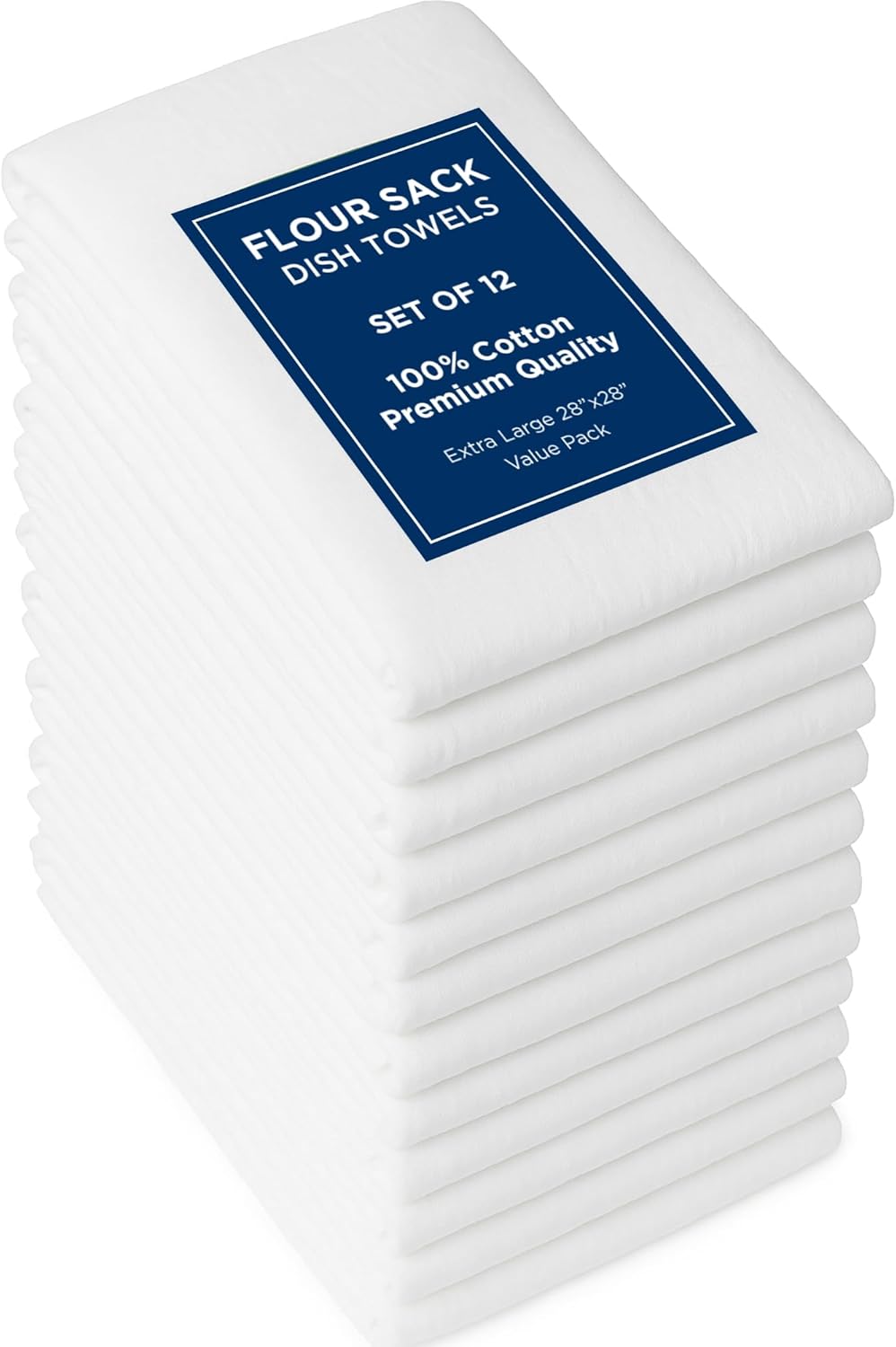 ROYALE LINENS Flour Sack Dish Towels - Kitchen Towel - Super Absorbent Flour Sack -100% Ring Spun Cotton -Tea Towels - for Embroidery, Cloth Diapers, Cheese Strainers (White - 28" X 28" Pack of 12) White 28X28 Inch Pack of 12