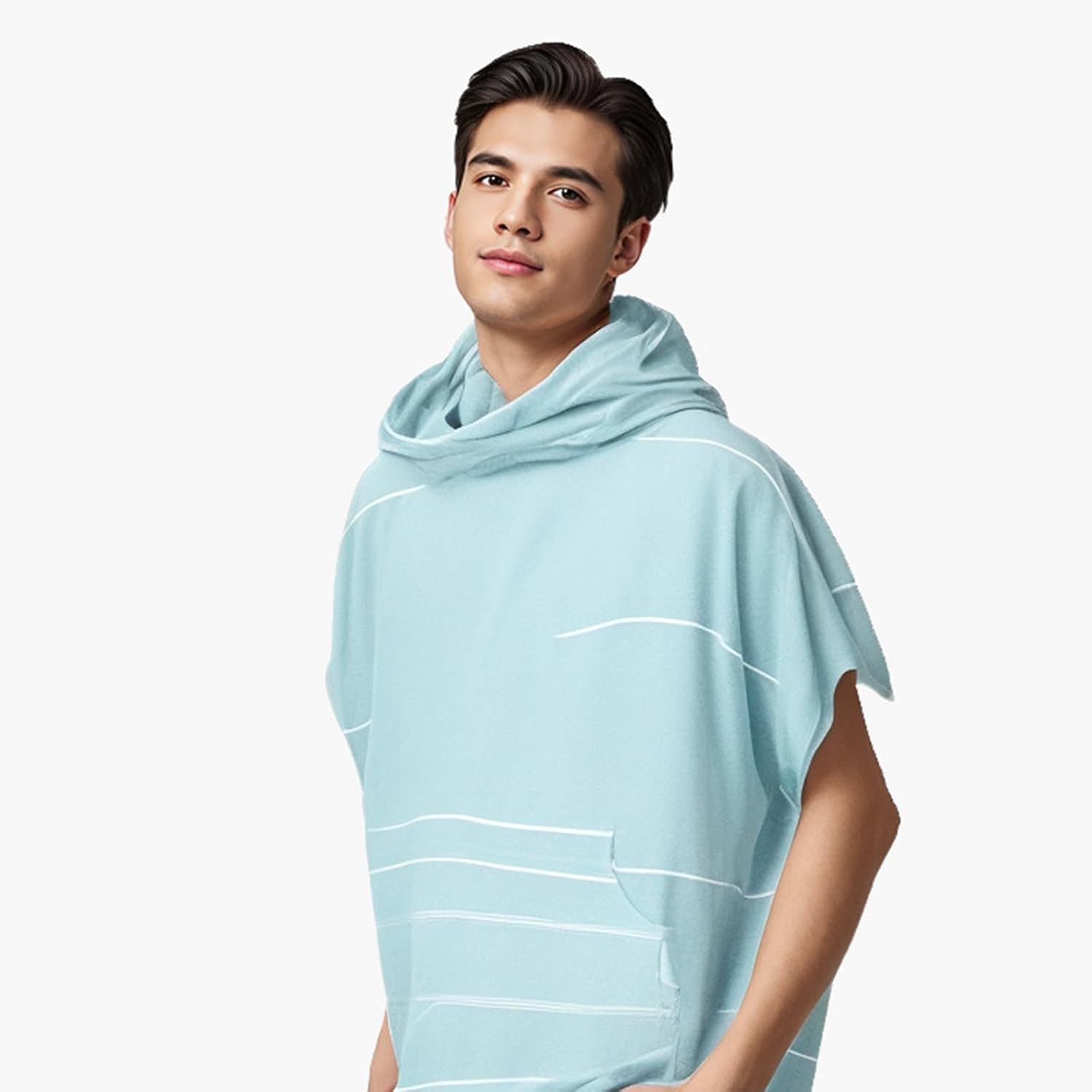 1pcs Large Turkish Cotton Poncho Towel Surf Poncho Changing Robe with Hood and Front Pocket Absorbent Wearable Towel Hooded Beach Towel for Adult Man Women Surf Beach Pool and Swim(blue M) - Image 8