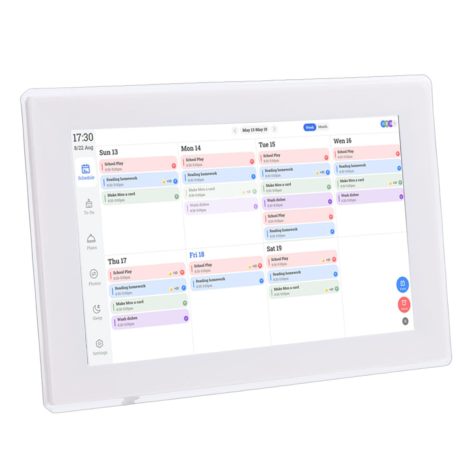 Calendario Digitale Intelligente da 10,1 Pollici HD 1 GB e 32 GB con Touch Screen LCD, Pianificatore Elettronico con Display Interattivo WiFi con APP per la Famiglia Bianco, (Spina europea)