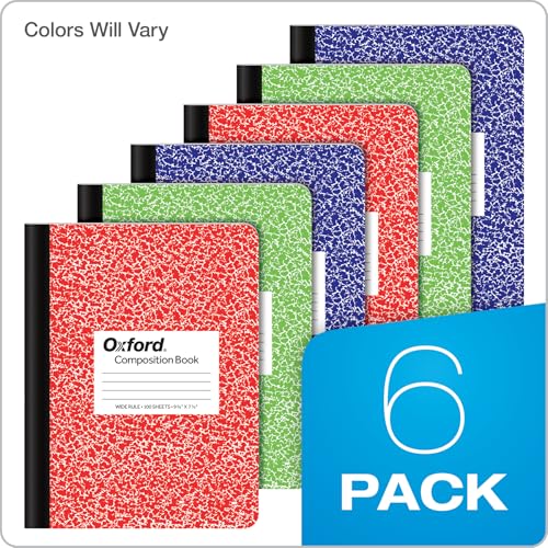Oxford Composition Notebooks, 6 Pack, Cover Colors Vary, Wide Ruled Paper, 9-3/4 x 7-1/2 Inch School Journals, Assorted Marble Covers, 100 Sheets, per Book (63762) - Image 7