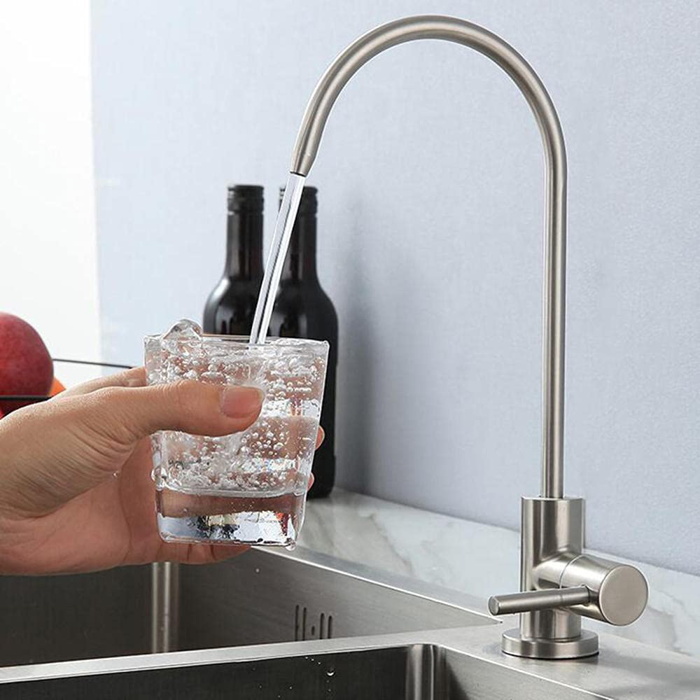 Grifo con Filtro de Agua, Agua Potable Recta, Acero Inoxidable, Cepillado, con un Solo Orificio, Solo Agua fría, Grifo de Cocina