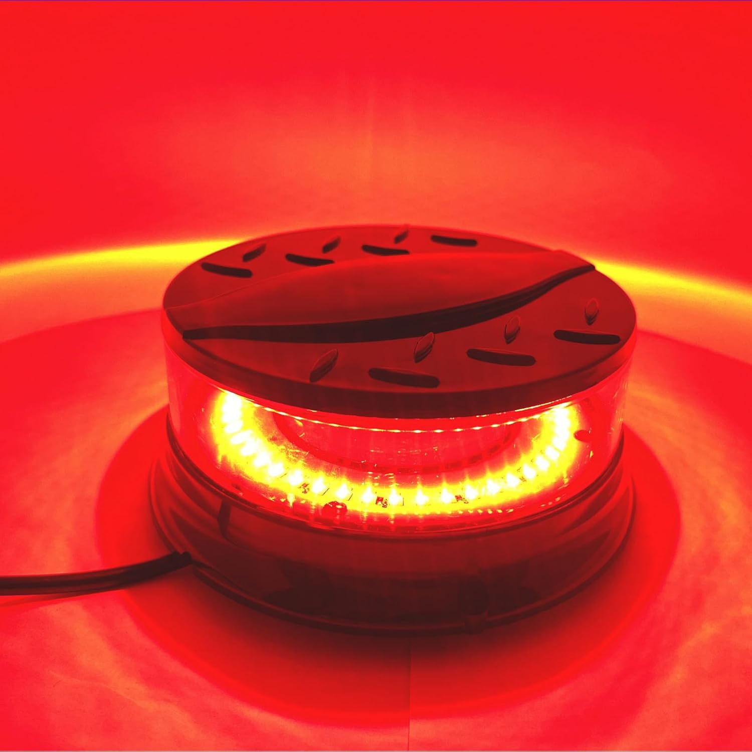 TOPKU 4.7" LED Rotating Beacon Strobe Light with 48 LEDs, Magnetic Suction Cup Base, 12-24V, 80W Power Supply, Brilliantly Bright and Compact (Blue and Red)