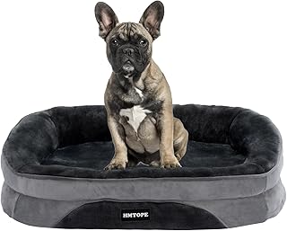HMTOPE Orthopädisches Hundebett, Hundesofa, Vierseitiges Nackenrolle Kissen, rutschfeste Unterseite Hundekorb, Abnehmbar und Waschbar, Kleine Hunde, 71 x 53 x 14 cm, Dunkelgrau product image