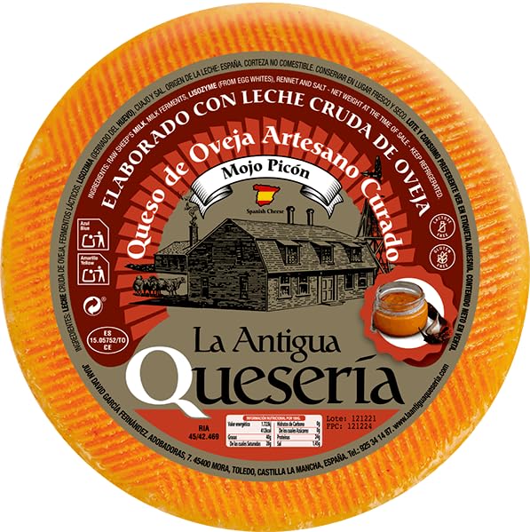 La Antigua Quesería Queso de Oveja Artesano Curado con Mojo Picón, Leche Cruda, Curación 6 Meses, QUESO ENTERO 3 kg (Aprox)