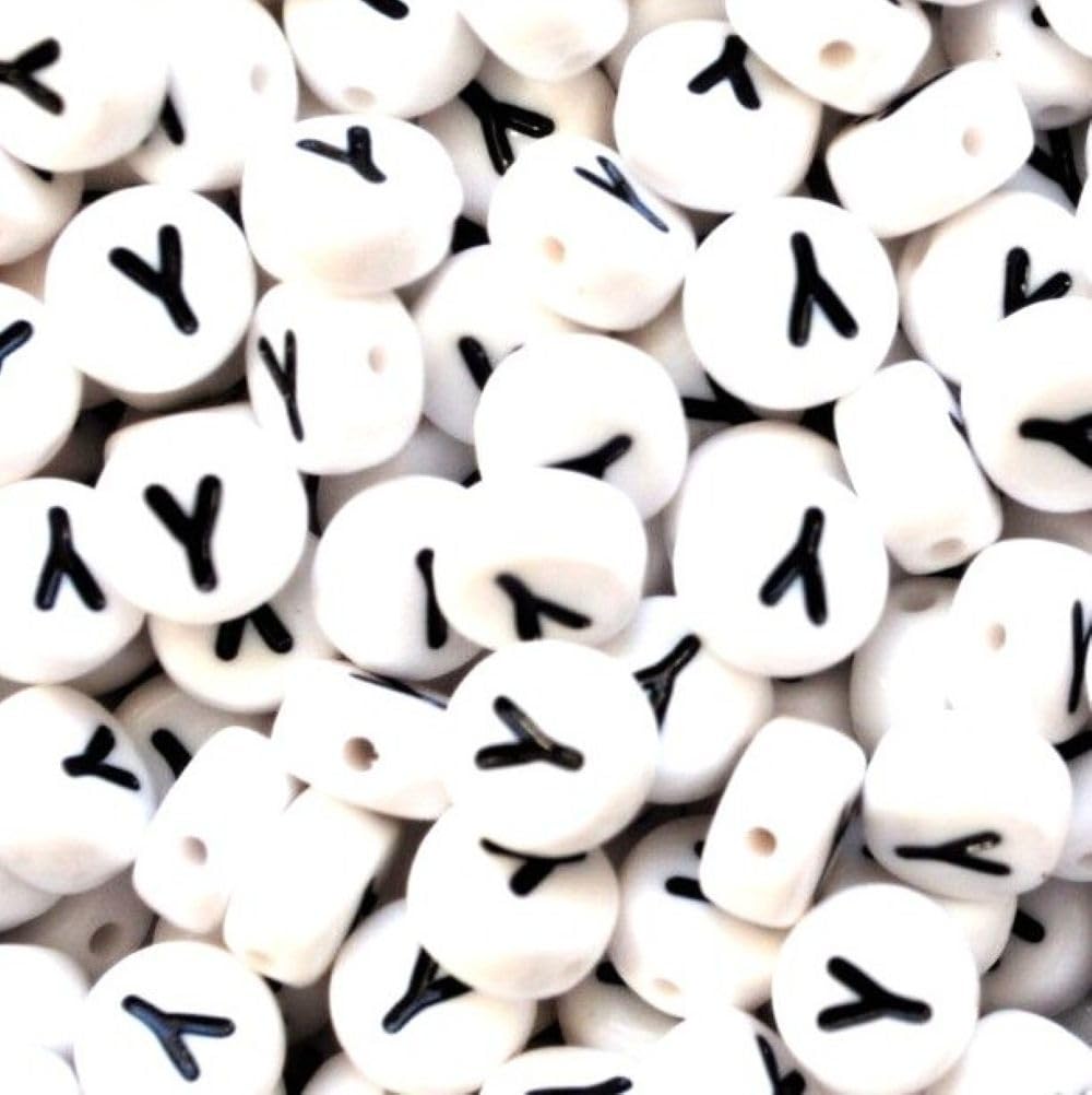 100 7mm White Flat Round Letter Alphabet Acrylic Beads Single Letters & Mixed (Y)