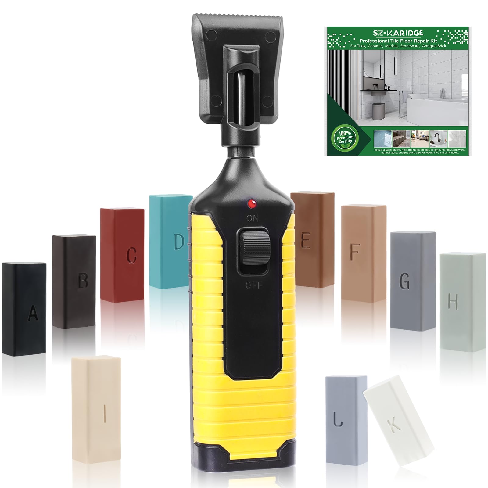 Fliesen Reparatur, Set für Steingut, Kacheln, Keramik Reparatur, Hartwachs Reparaturset mit Wachsschmelzer für Fliesen, Naturstein, Marmor Reparieren auch für Laminat, Holz, Parkett und Vinylboden